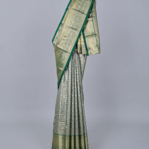 Green Jacquard Saree with Contrast Zari Border and Intricate Pallu