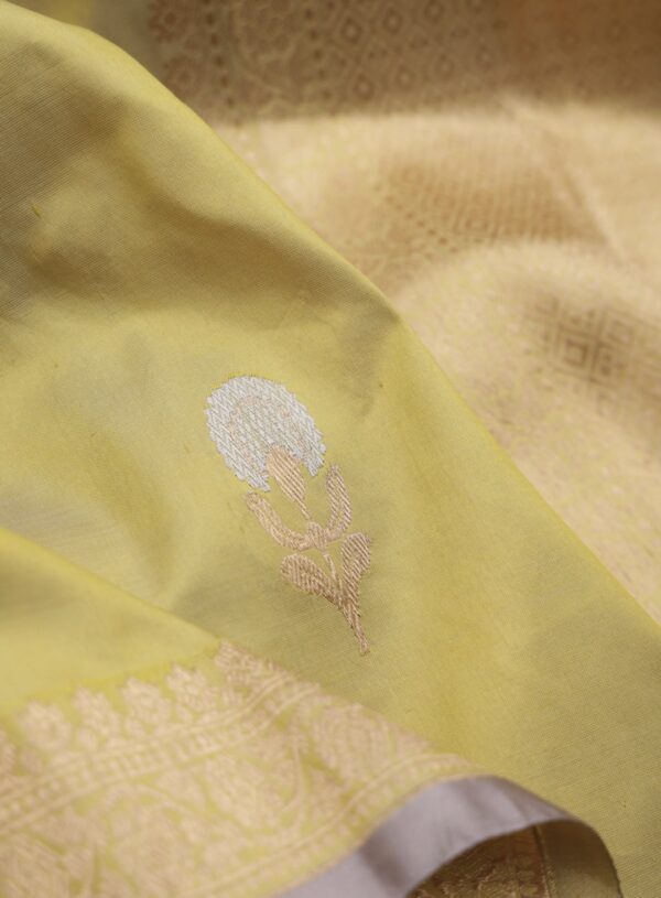 Lime Green Banarasi Silk Saree with Gold Zari Work - Image 3