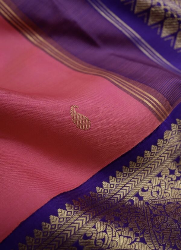 Punch Pink Kanjivaram Silk Saree with Zari Border - Image 2