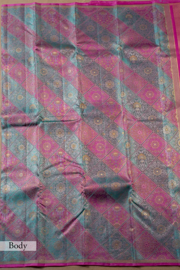 Purple & Blue Kanchipuram Tissue Saree with Zari Woven Design - Image 2